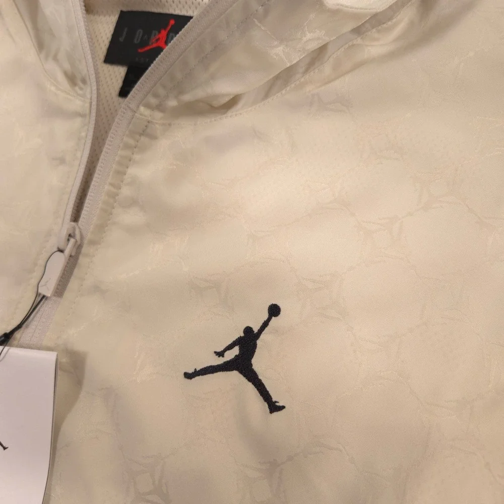 Jordan Brooklyn Hooded Draft Jacket Mens XL Beige Jumpman Jacquard Loose Fit NEW